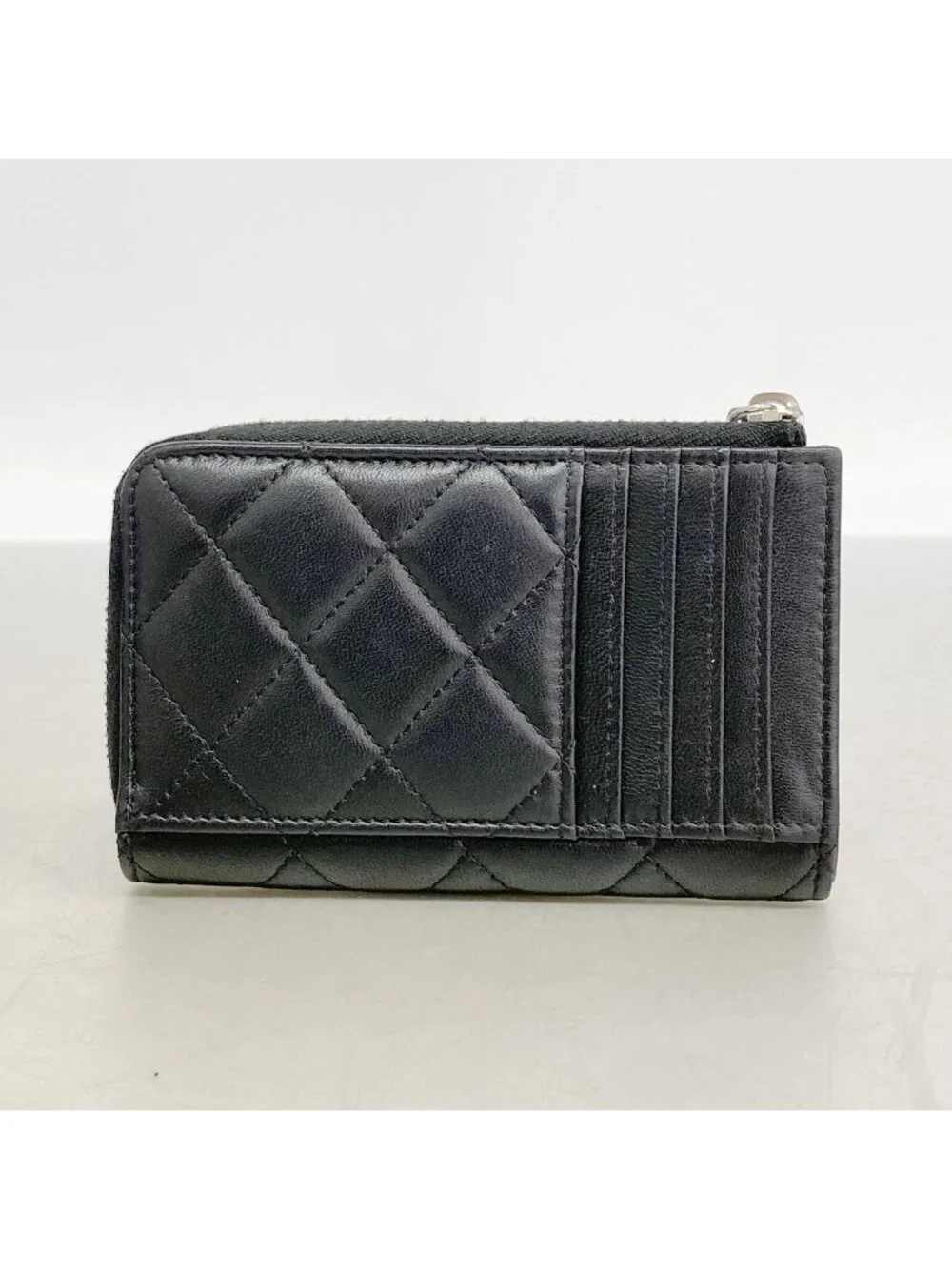 Chanel Coin Purse Quilted Lambskin Black Silver